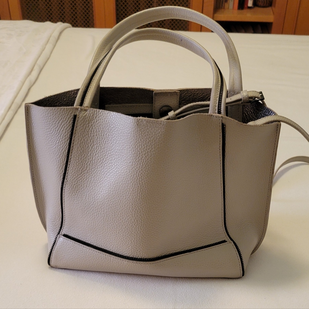 Botkier Soho Satchel Off White Leather, Zipper Pocket, Detachable Shoulder Strap